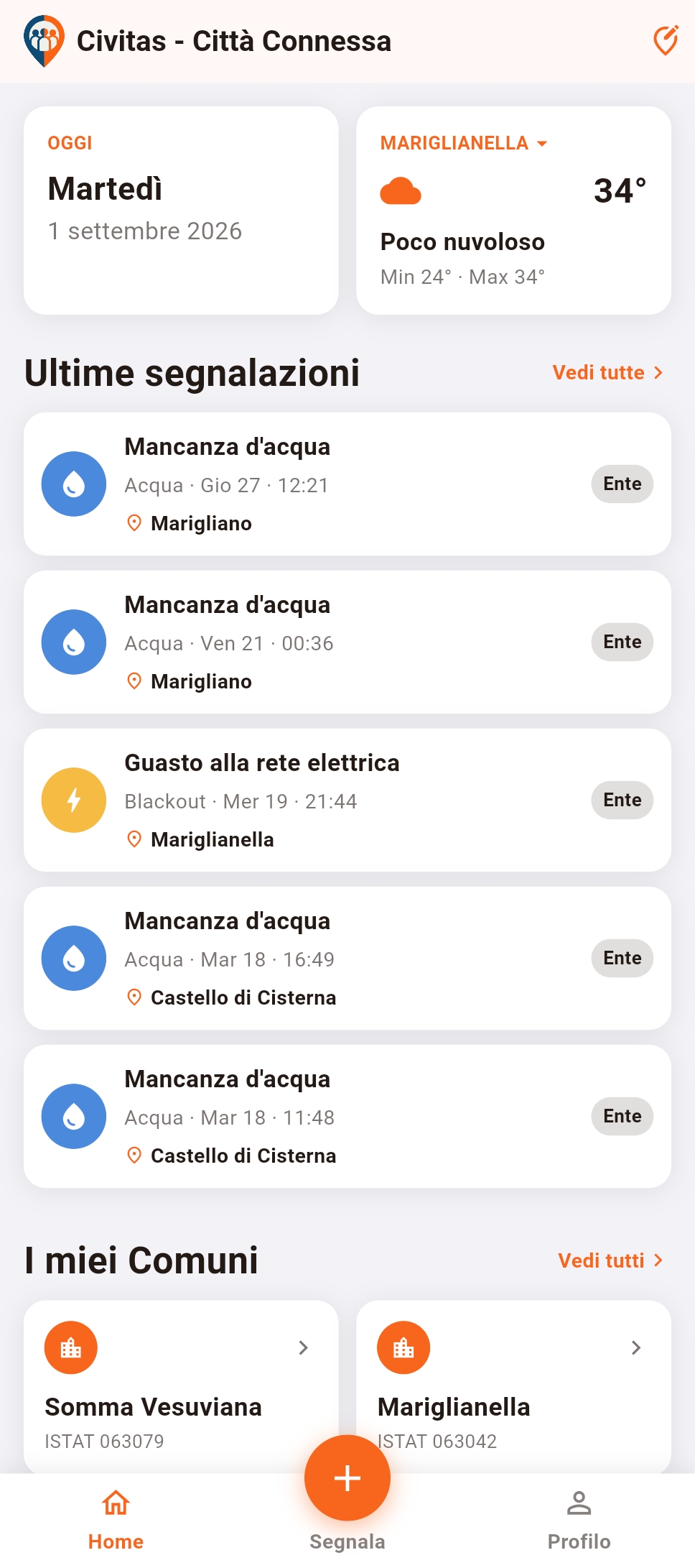 Home di Civitas: ultime segnalazioni e comuni seguiti